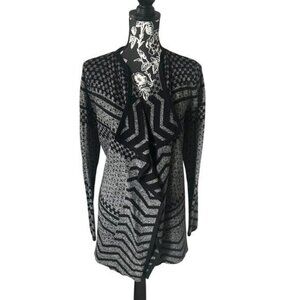 Smartwool Avion Ridge Pattern Geometric Wool Sweater Cardigan Black Gray Medium